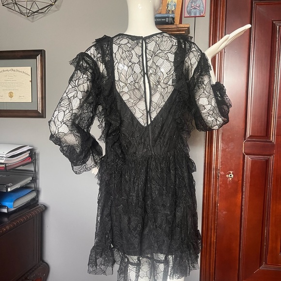 ZARA sz S black lace layer dress with slip - Picture 2 of 8